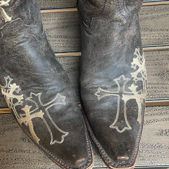 CIRCLE G Brown Leather CROSS Snip Toe COWGIRL Boots 8.5M - Picture 3 of 11